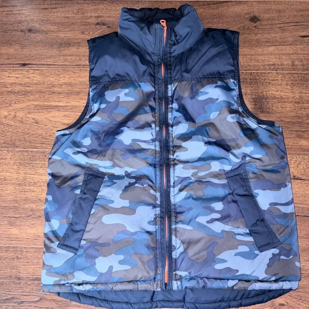 Gap Boy Reversible Camo Jacket Puffer Vest Navy Blue Youth L